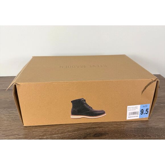 Steve Madden Doyers Boots Mens 9.5 Black Lace Up Side Zip Ortholite NIB